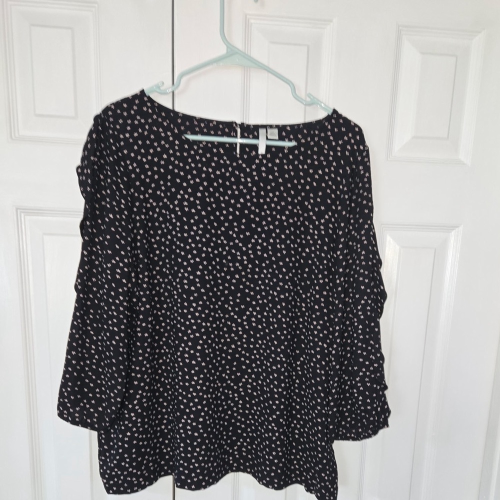 LC Lauren Conrad Black and White Dotted Blouse